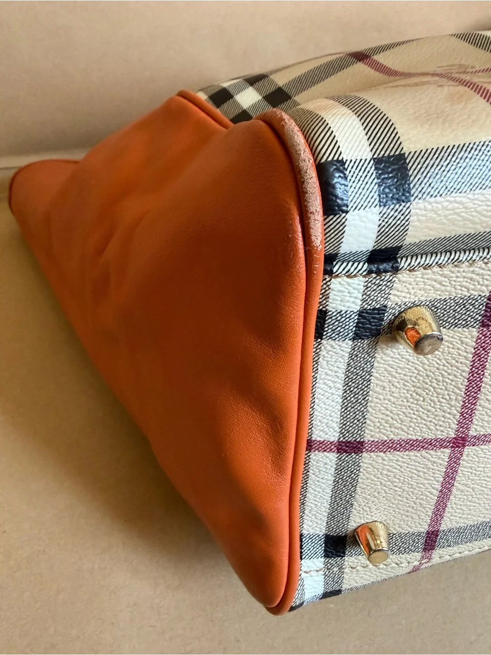Burberry Orange Haymarket Check Coated Canvas